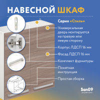 Шкаф настенный кухонный с полкой «Стиль» 600*300*720 ясень шимо темный
