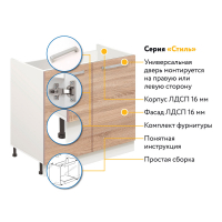 Комплект для кухни: Тумба - подстолье Стиль 80, дуб сонома (к-т: мойка левосторонняя, гофрированный отвод, крепления)